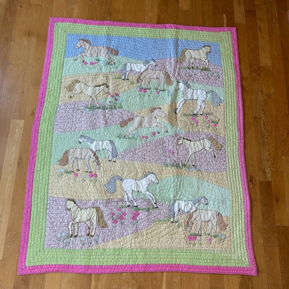 “Ponies in the Pasture” Twin-size Quilt and 2 Pillow Shams by The Company Store - Picture 11 of 14
